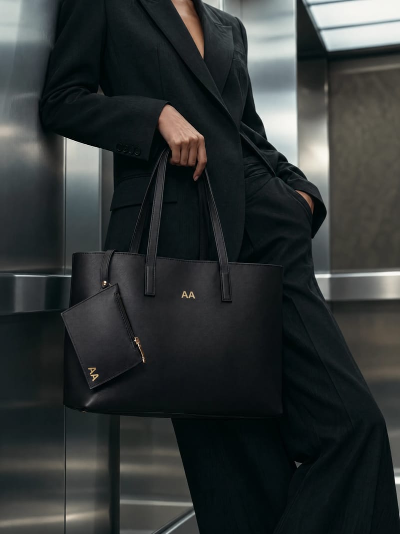 Signature Tote in Matte Onyx, styled lifestyle photo