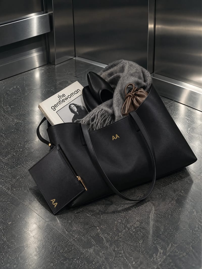 Signature Tote in Matte Onyx, styled lifestyle photo