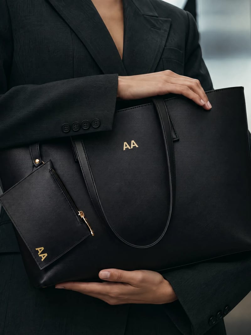 Signature Tote in Matte Onyx, styled lifestyle photo